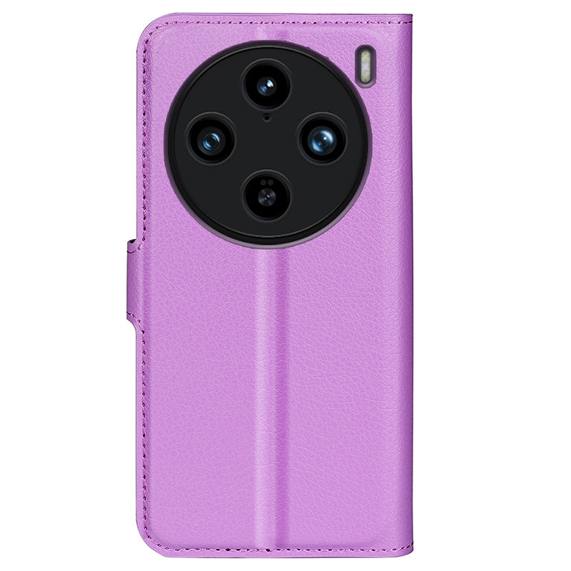 For vivo X100 Pro 5G Cell Phone Case Litchi Texture Leather Wallet Anti-shock Cover - Purple