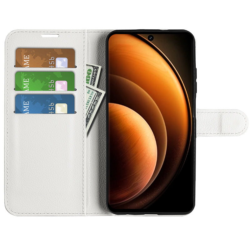 For vivo X100 5G Cell Phone Case Litchi Texture Shockproof Leather Stand Cover - White