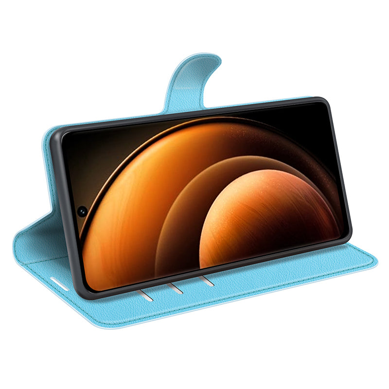 For vivo X100 5G Cell Phone Case Litchi Texture Shockproof Leather Stand Cover - Blue