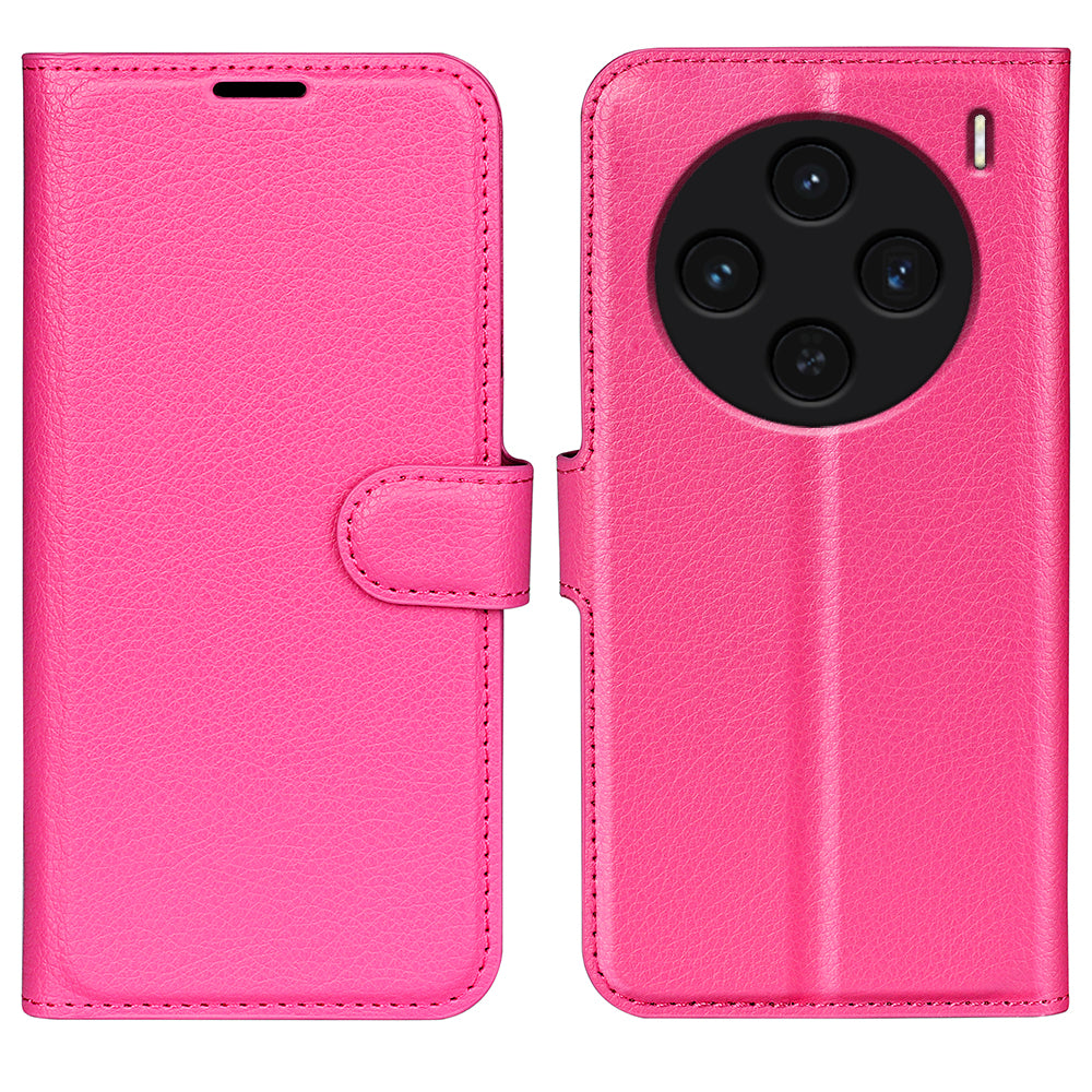 For vivo X100 5G Cell Phone Case Litchi Texture Shockproof Leather Stand Cover - Rose