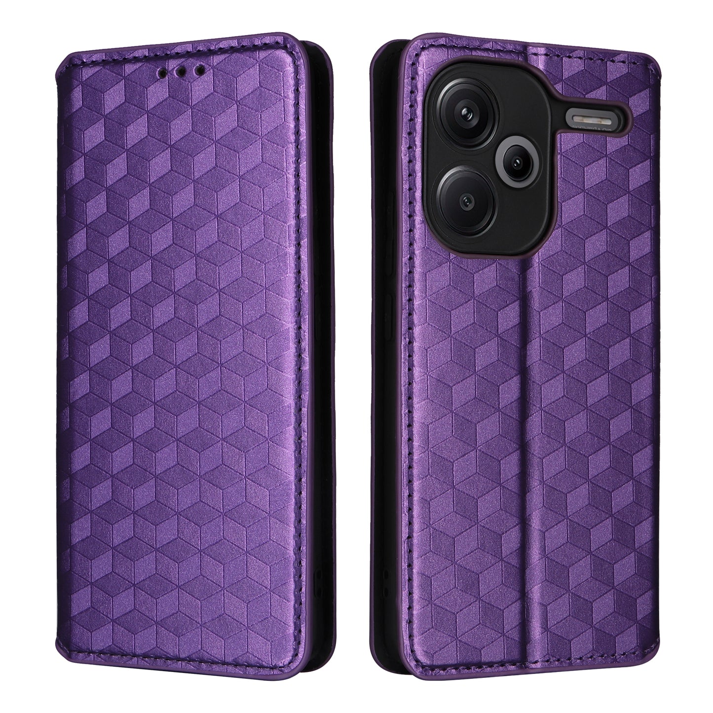 For Xiaomi Redmi Note 13 Pro+ 5G Case Rhombus Imprinted PU Leather Cover with Wallet - Purple
