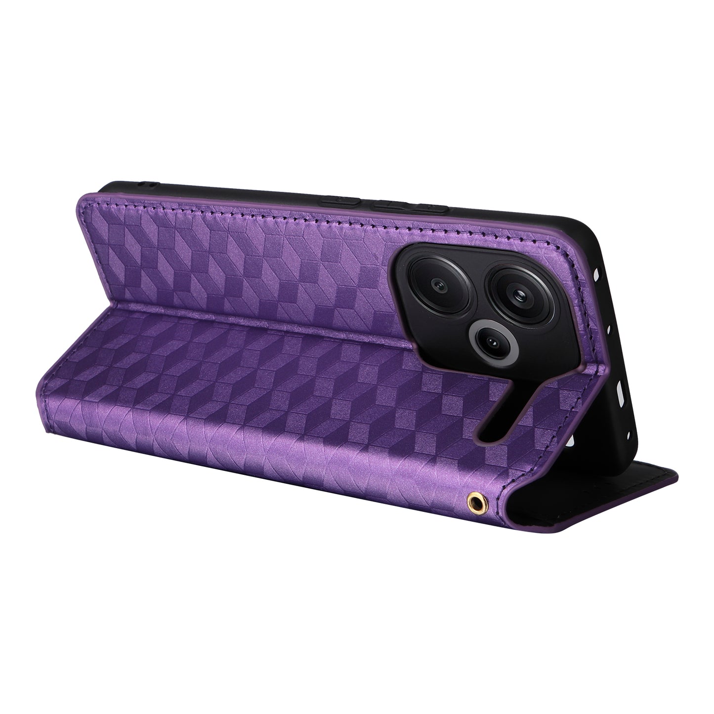 For Xiaomi Redmi Note 13 Pro+ 5G Case Rhombus Imprinted PU Leather Cover with Wallet - Purple