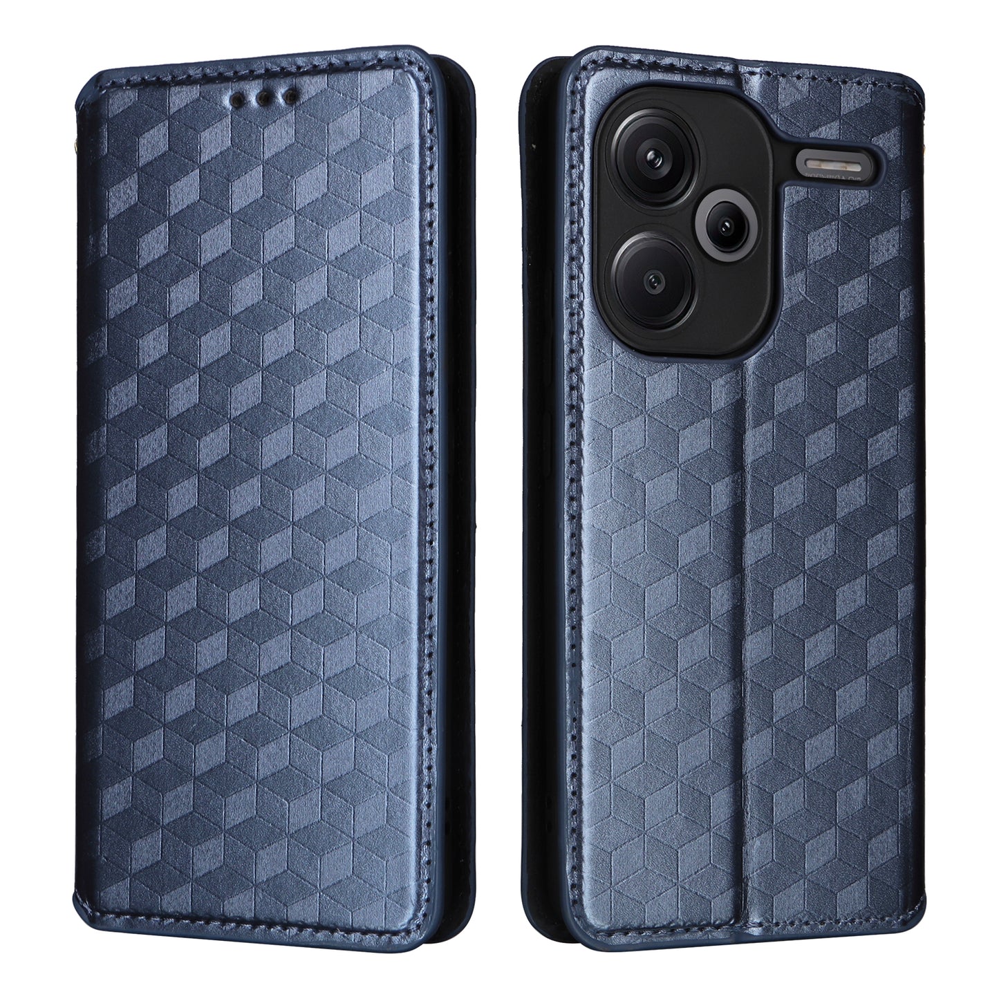 For Xiaomi Redmi Note 13 Pro+ 5G Case Rhombus Imprinted PU Leather Cover with Wallet - Blue