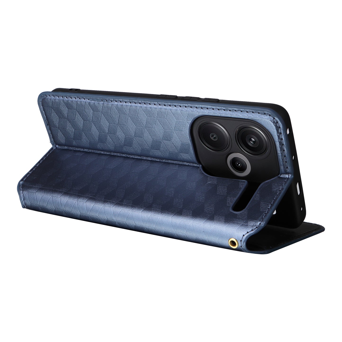 For Xiaomi Redmi Note 13 Pro+ 5G Case Rhombus Imprinted PU Leather Cover with Wallet - Blue