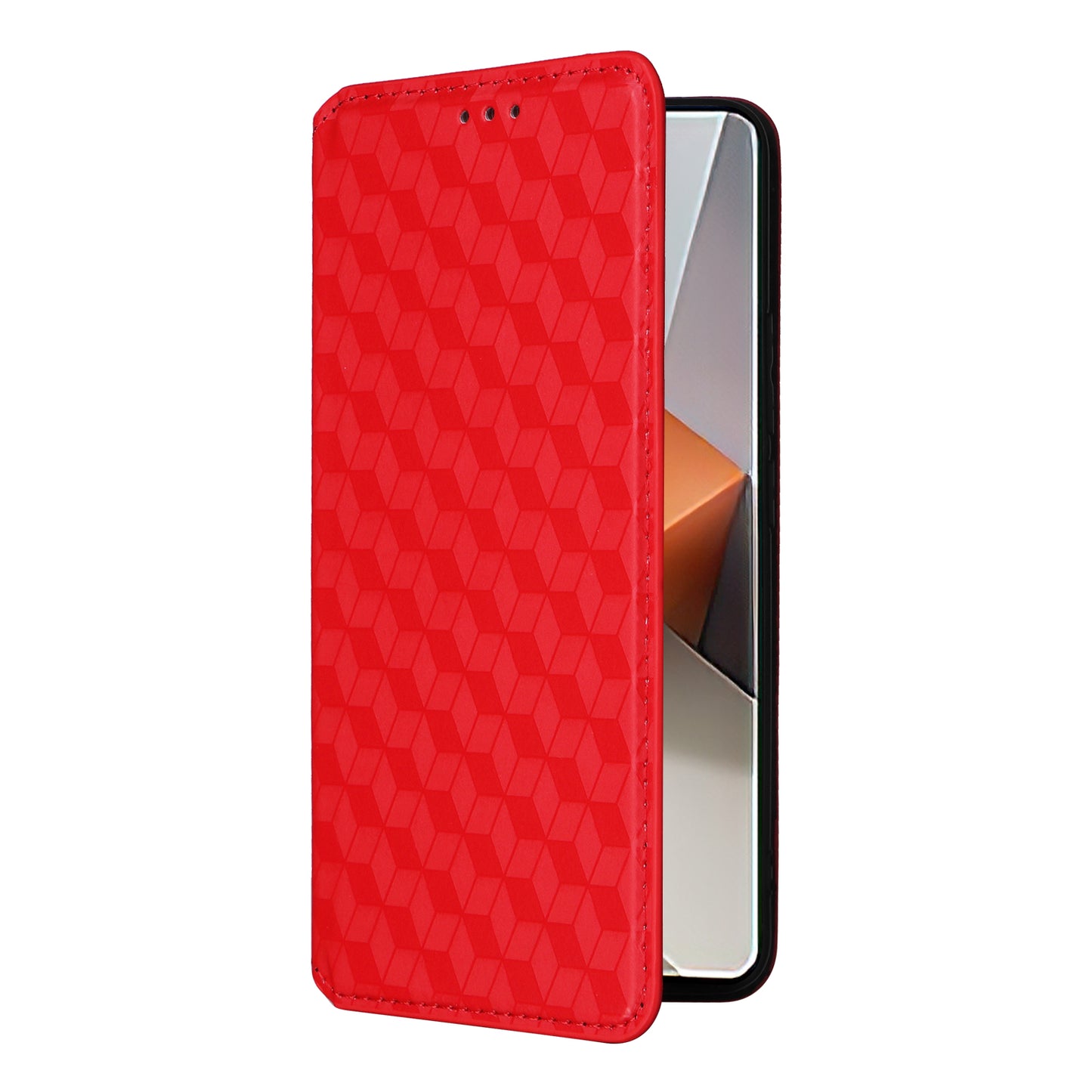 For Xiaomi Redmi Note 13 Pro+ 5G Case Rhombus Imprinted PU Leather Cover with Wallet - Red