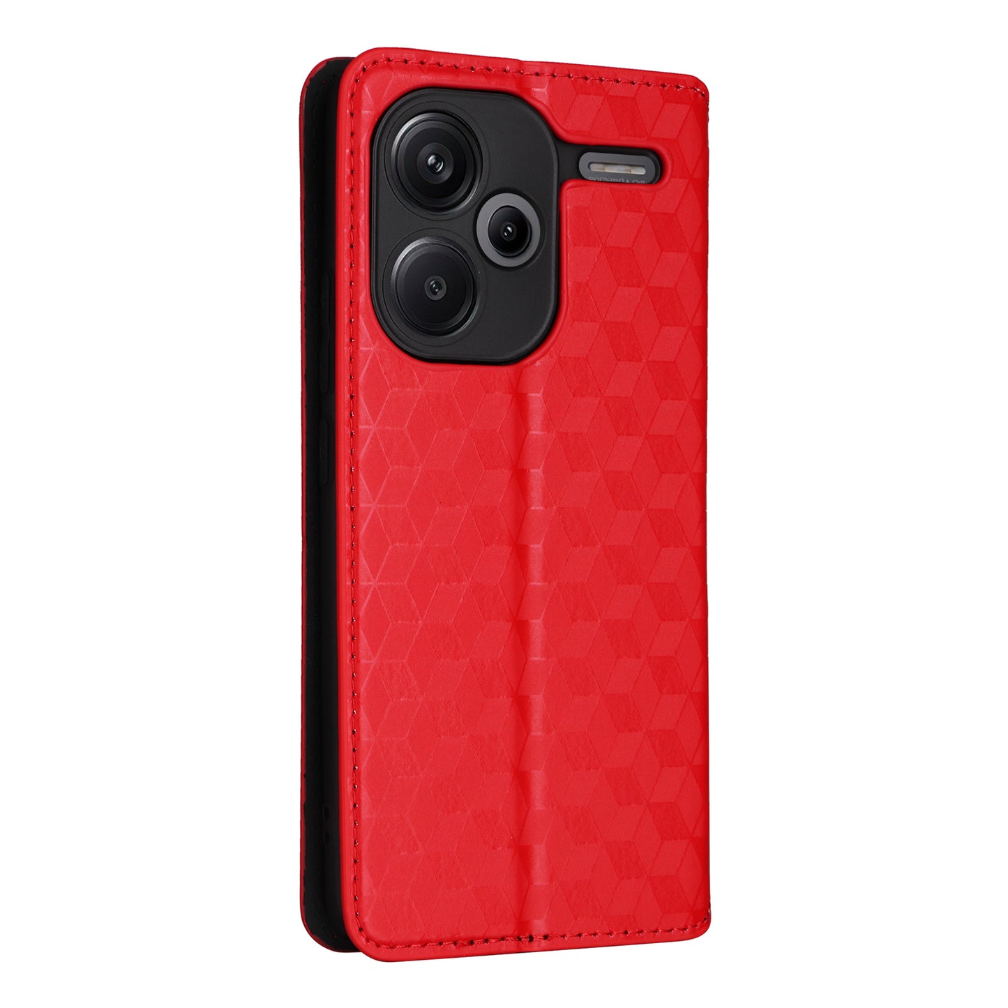 For Xiaomi Redmi Note 13 Pro+ 5G Case Rhombus Imprinted PU Leather Cover with Wallet - Red