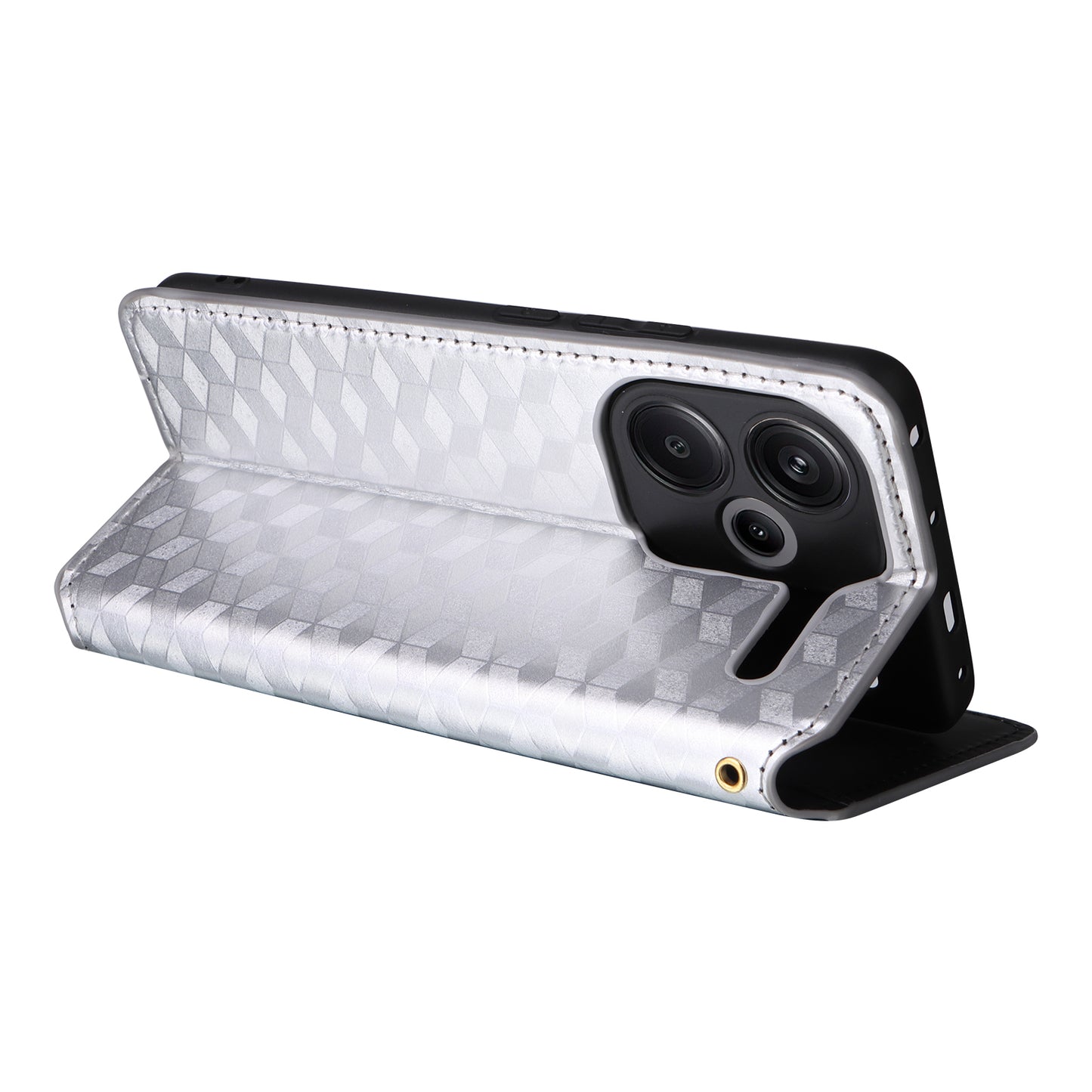 For Xiaomi Redmi Note 13 Pro+ 5G Case Rhombus Imprinted PU Leather Cover with Wallet - Silver