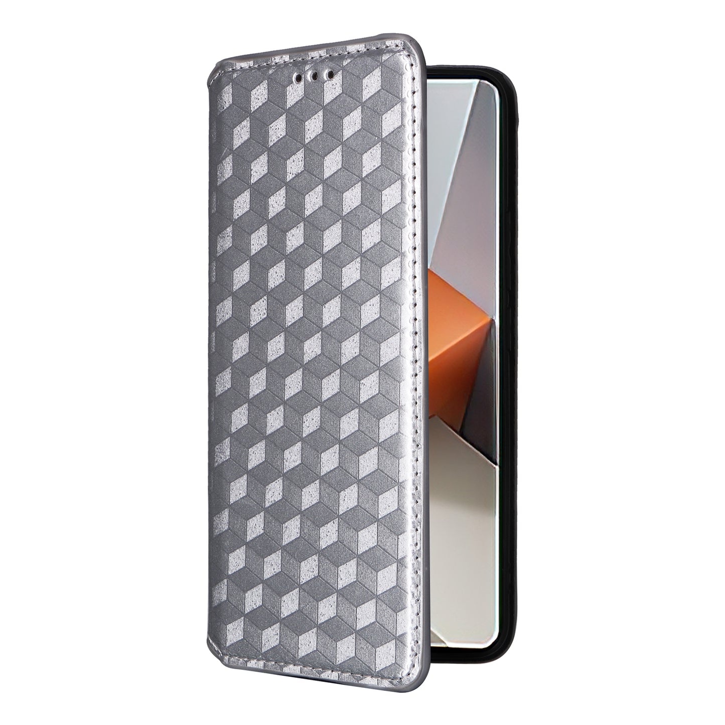 For Xiaomi Redmi Note 13 Pro+ 5G Case Rhombus Imprinted PU Leather Cover with Wallet - Silver