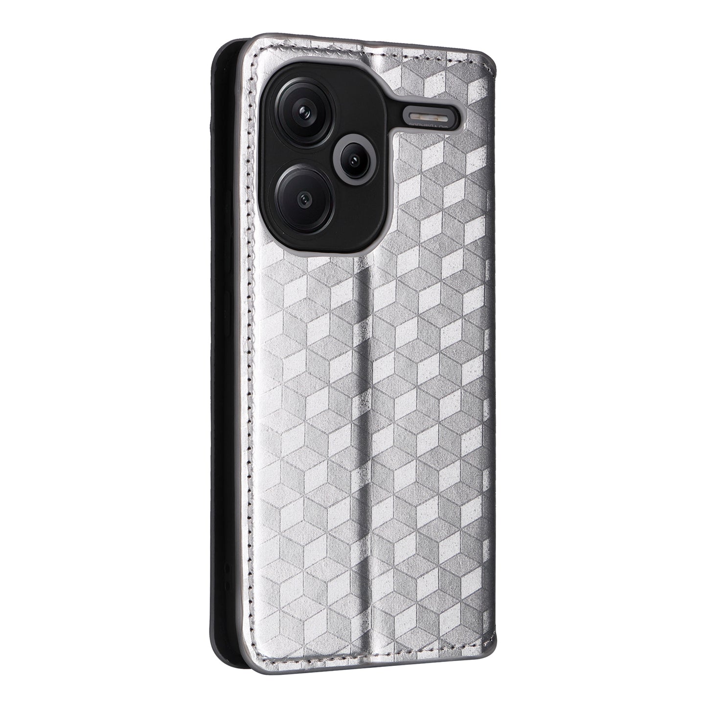 For Xiaomi Redmi Note 13 Pro+ 5G Case Rhombus Imprinted PU Leather Cover with Wallet - Silver