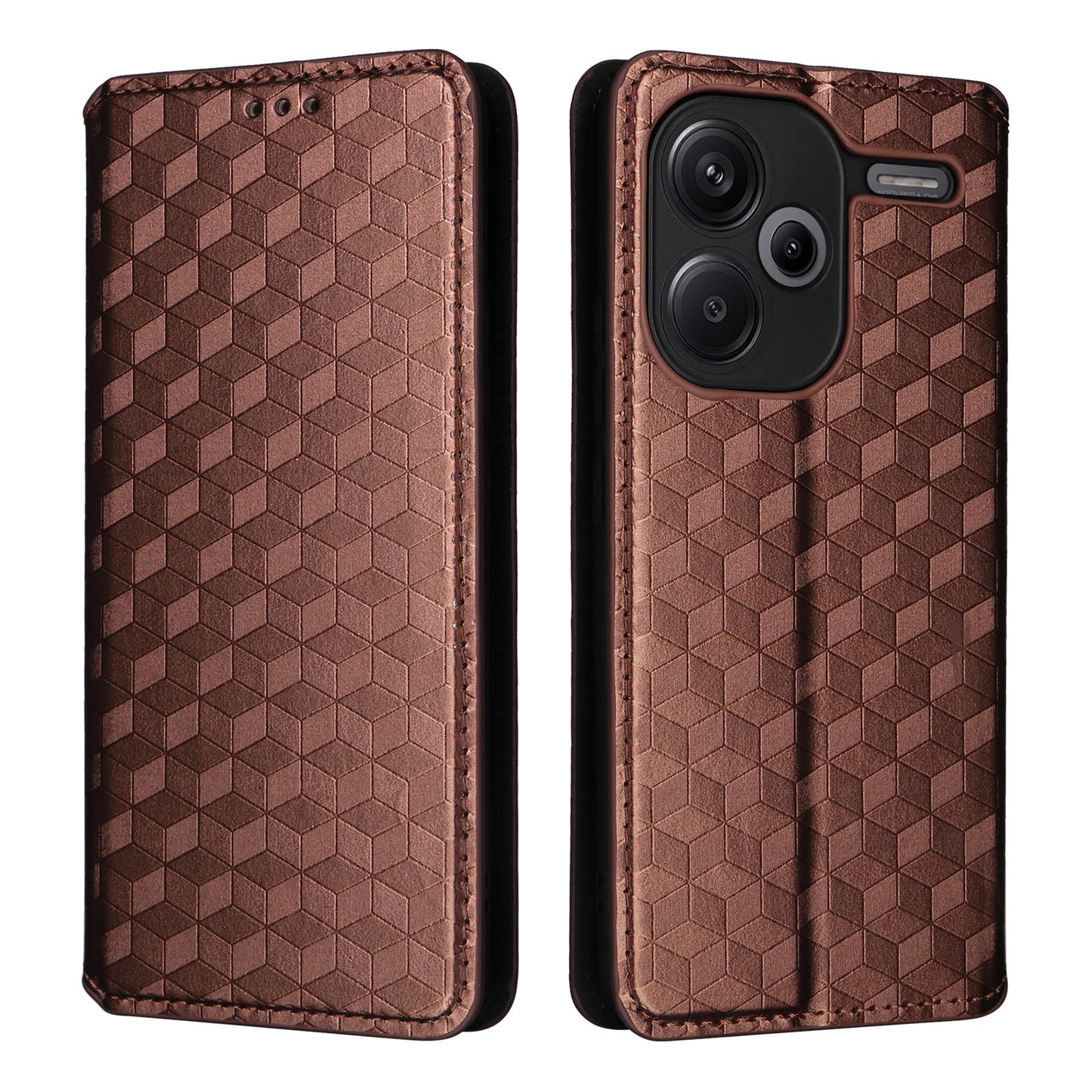 For Xiaomi Redmi Note 13 Pro+ 5G Case Rhombus Imprinted PU Leather Cover with Wallet - Brown