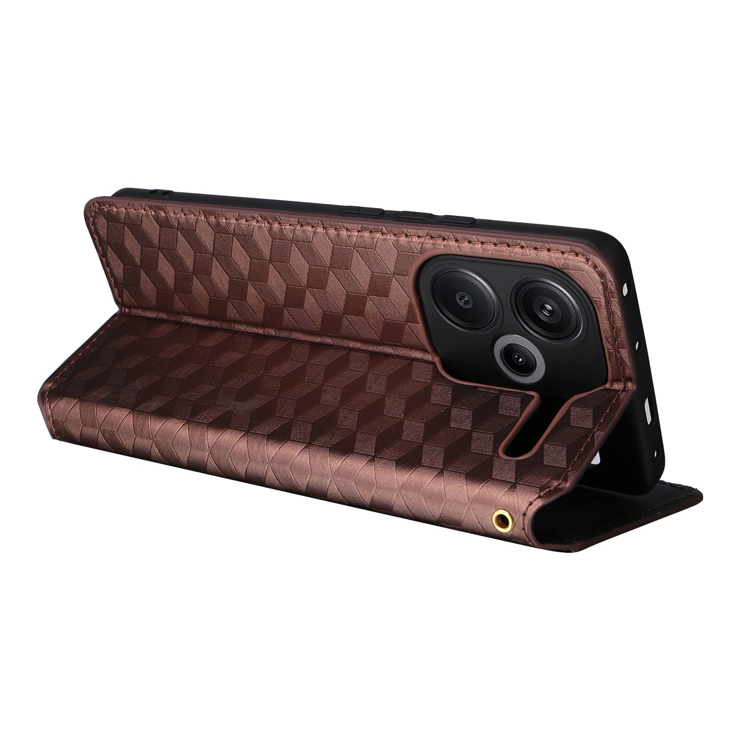 For Xiaomi Redmi Note 13 Pro+ 5G Case Rhombus Imprinted PU Leather Cover with Wallet - Brown