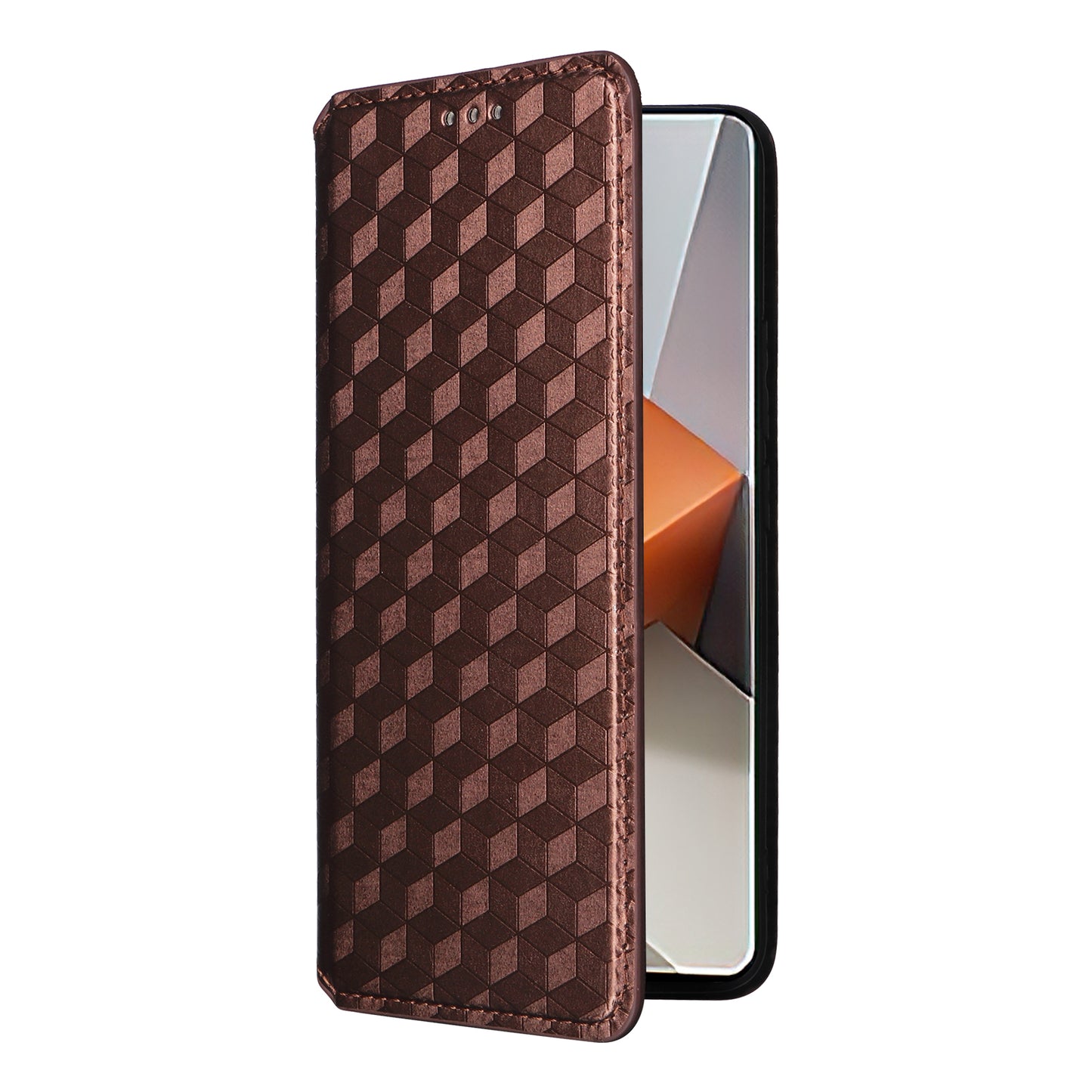 For Xiaomi Redmi Note 13 Pro+ 5G Case Rhombus Imprinted PU Leather Cover with Wallet - Brown