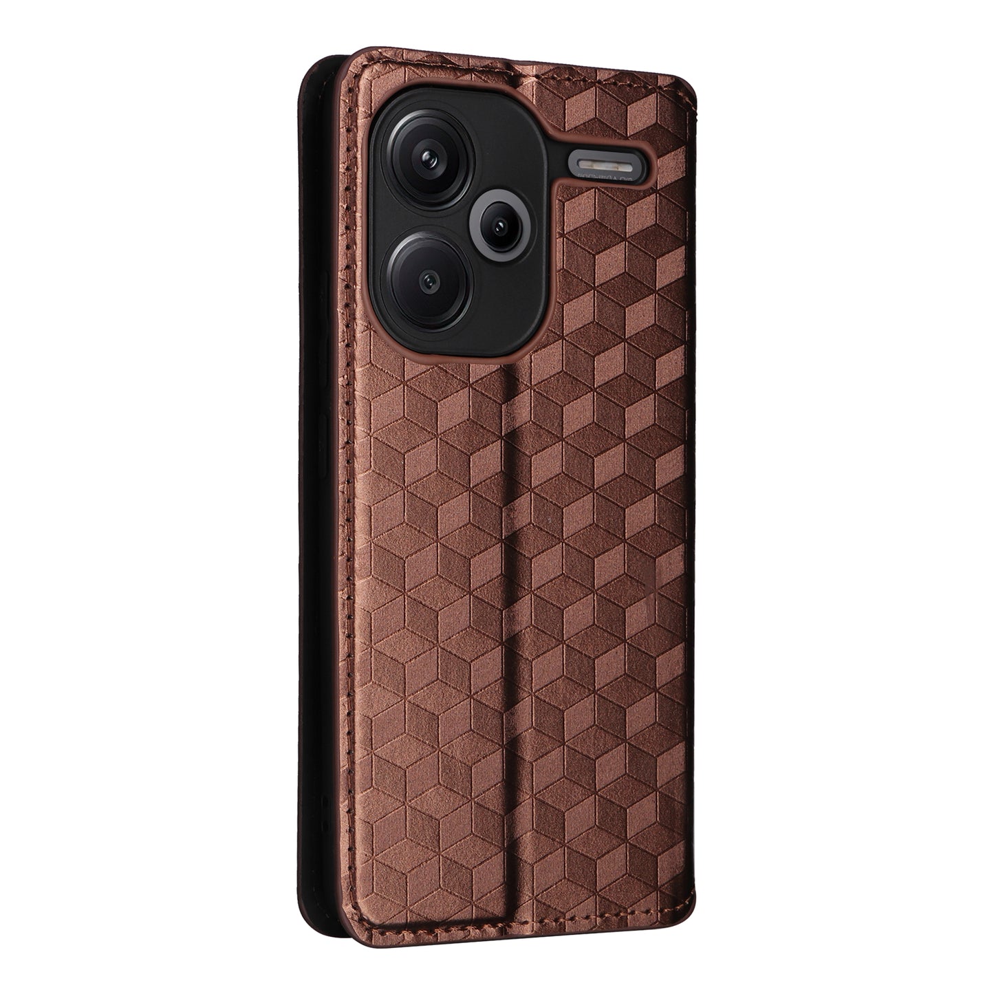 For Xiaomi Redmi Note 13 Pro+ 5G Case Rhombus Imprinted PU Leather Cover with Wallet - Brown