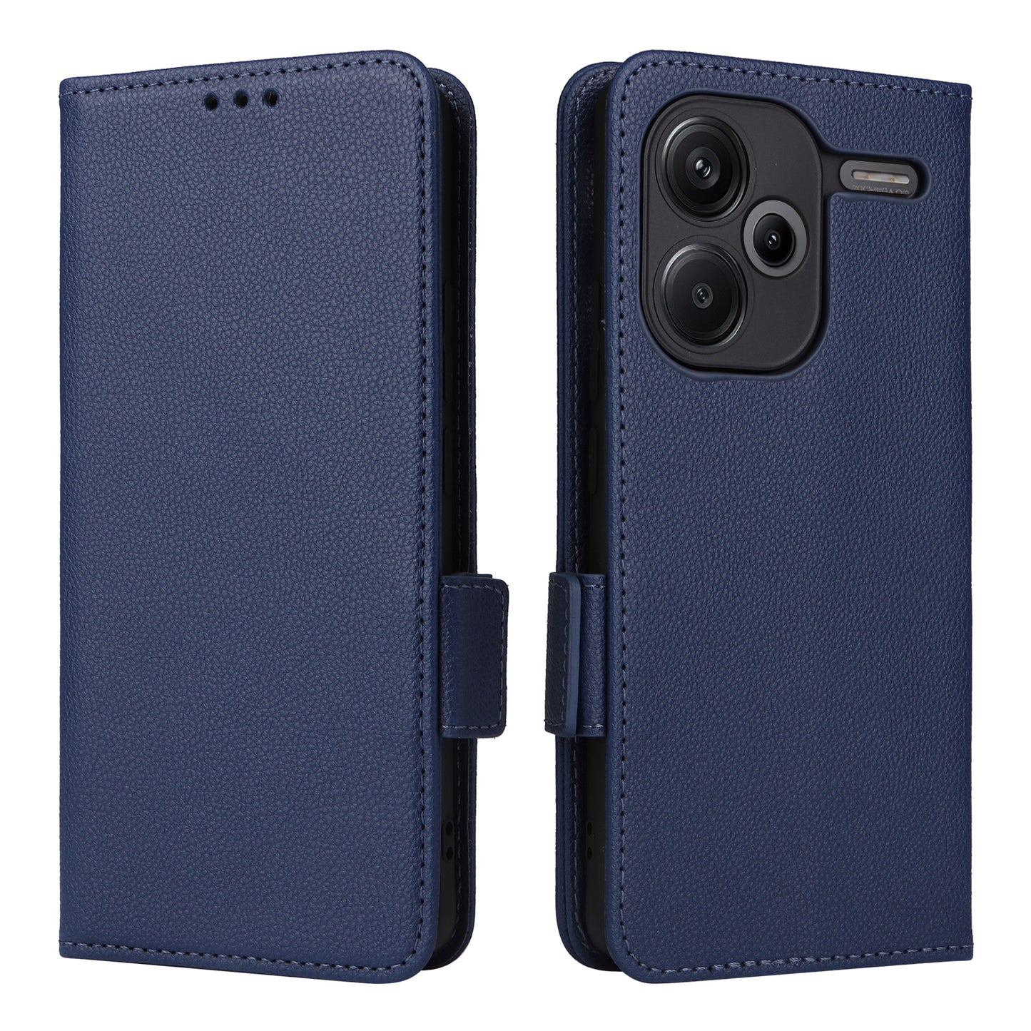 For Xiaomi Redmi Note 13 Pro+ 5G Case Litchi Texture PU Leather Wallet Phone Protector with Strap - Dark Blue