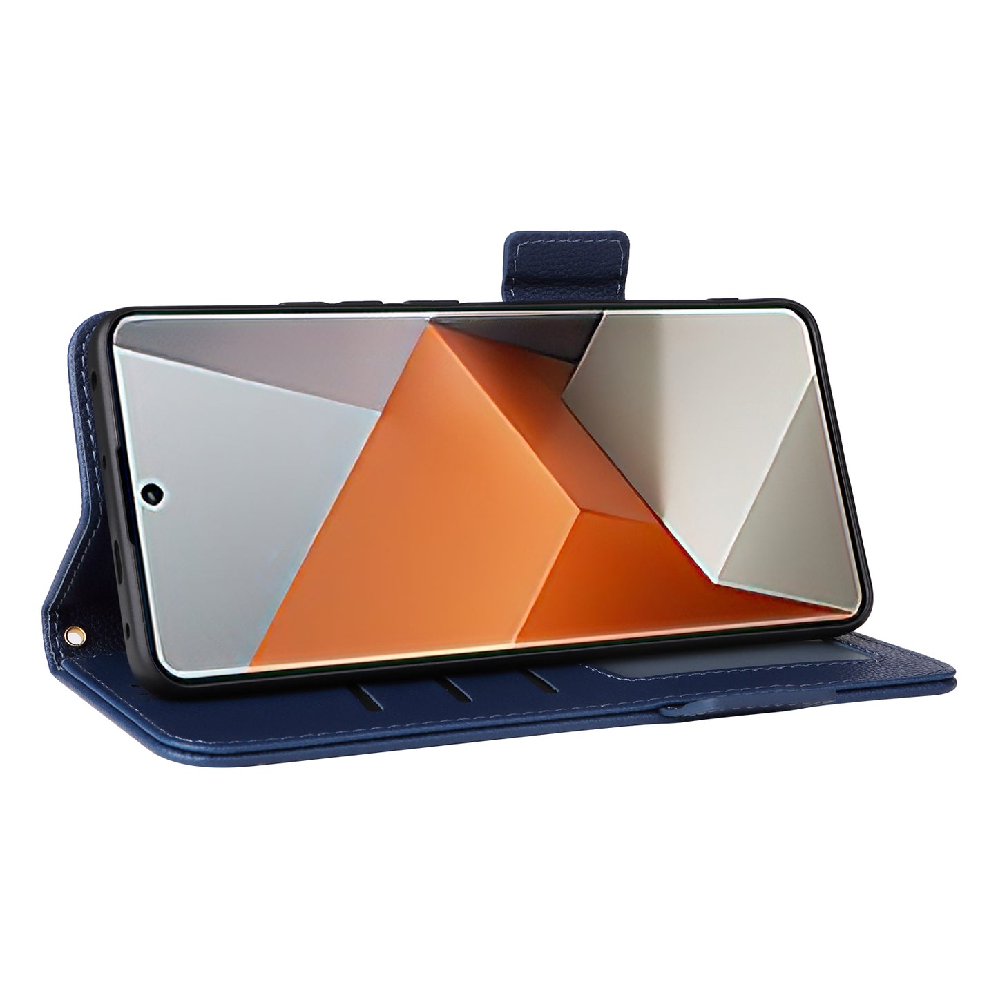 For Xiaomi Redmi Note 13 Pro+ 5G Case Litchi Texture PU Leather Wallet Phone Protector with Strap - Dark Blue