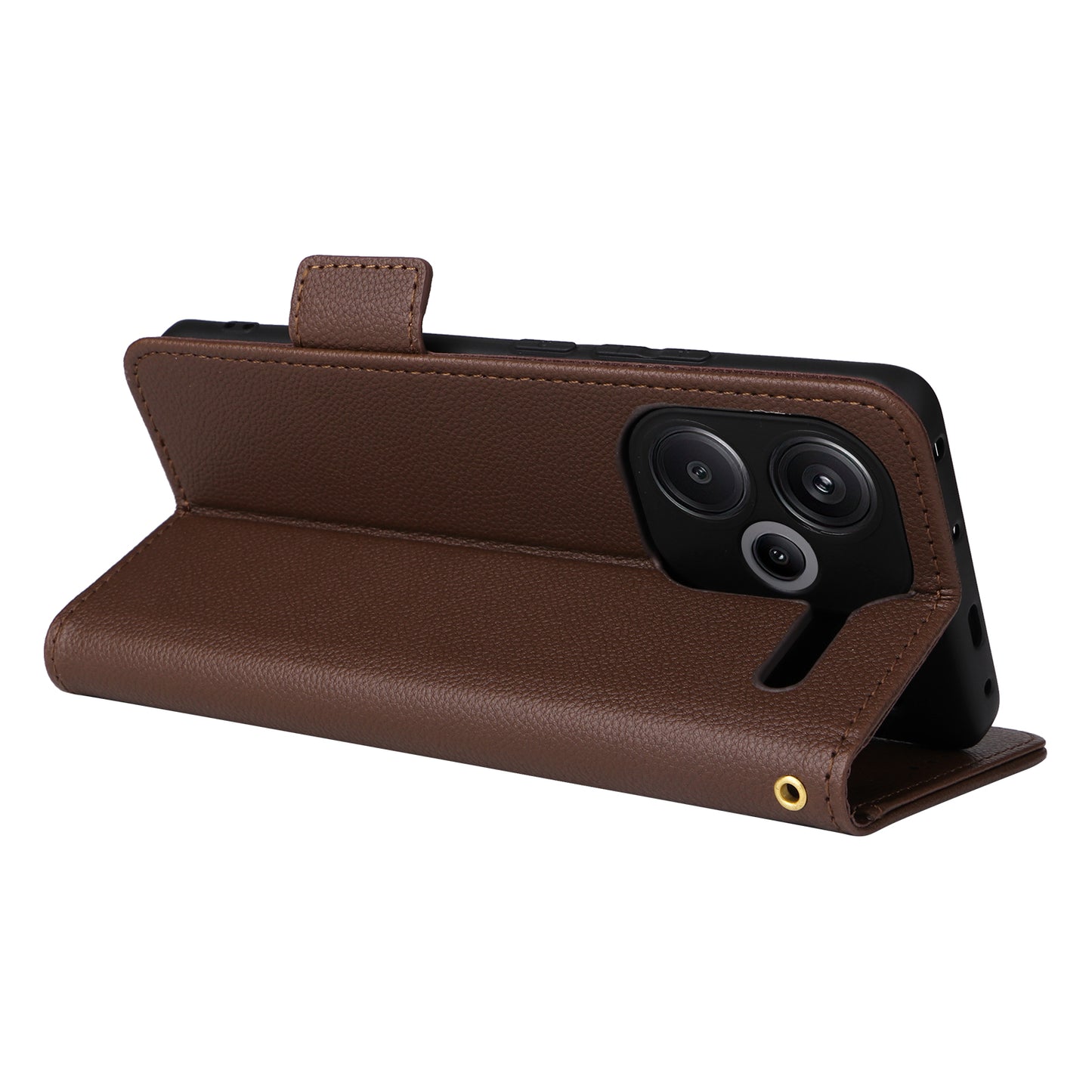 For Xiaomi Redmi Note 13 Pro+ 5G Case Litchi Texture PU Leather Wallet Phone Protector with Strap - Brown