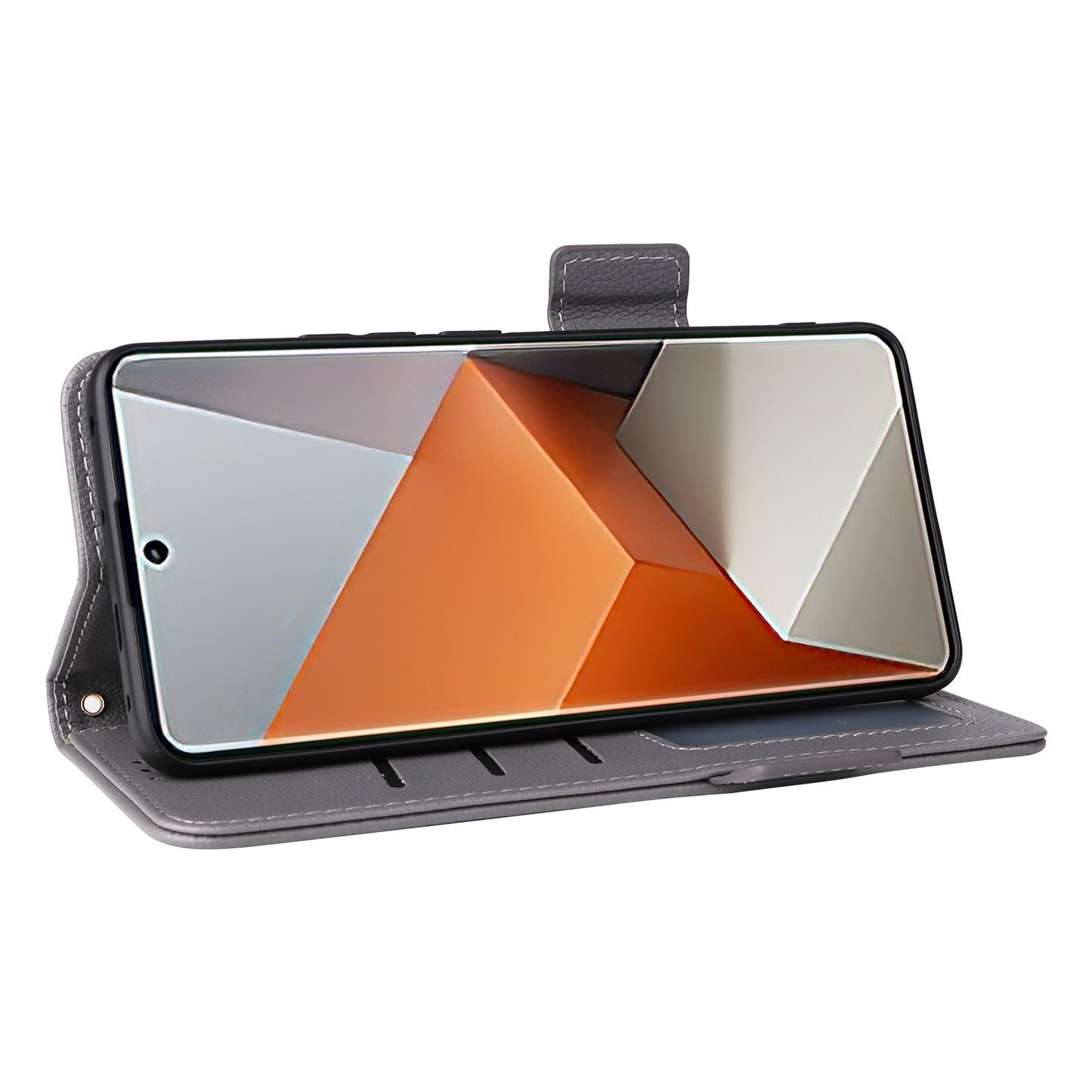 For Xiaomi Redmi Note 13 Pro+ 5G Case Litchi Texture PU Leather Wallet Phone Protector with Strap - Grey