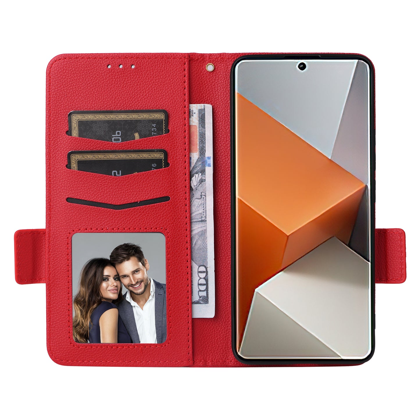 For Xiaomi Redmi Note 13 Pro+ 5G Case Litchi Texture PU Leather Wallet Phone Protector with Strap - Red