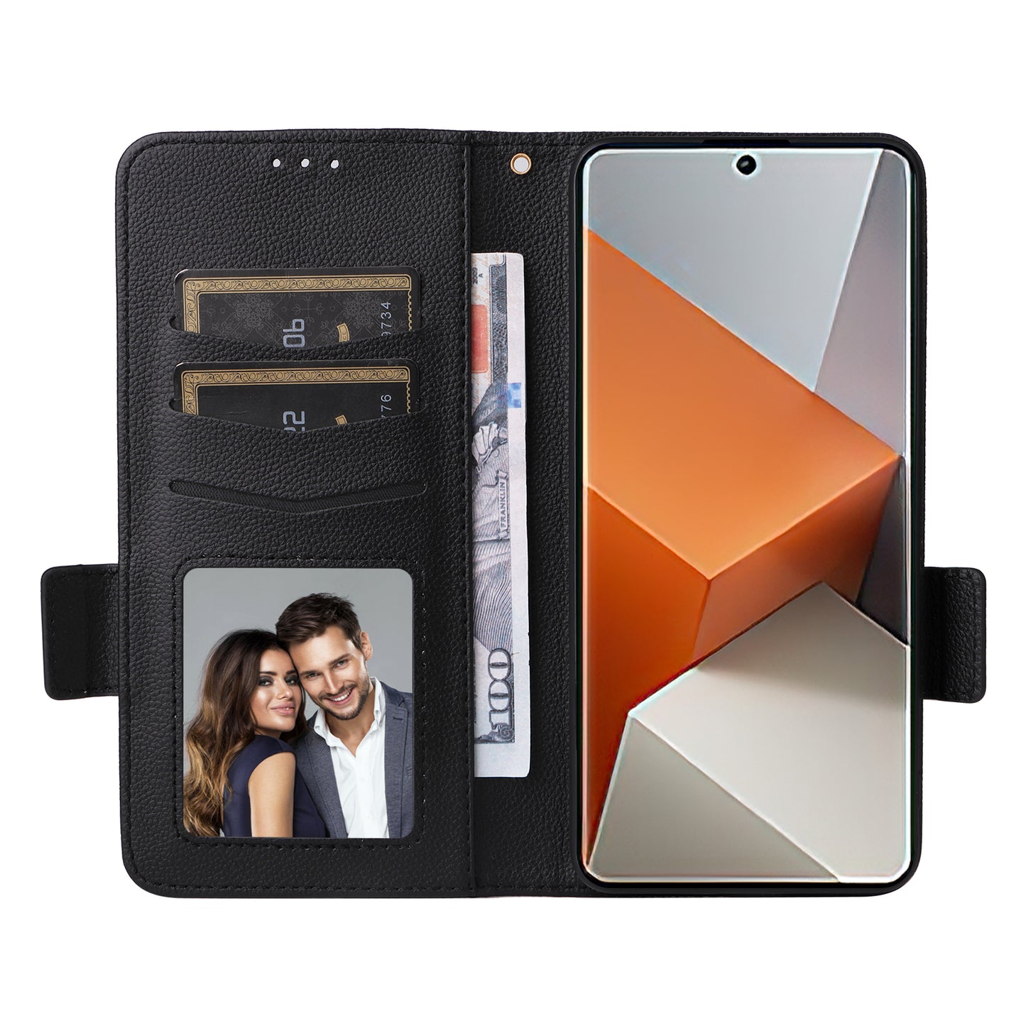For Xiaomi Redmi Note 13 Pro+ 5G Case Litchi Texture PU Leather Wallet Phone Protector with Strap - Black