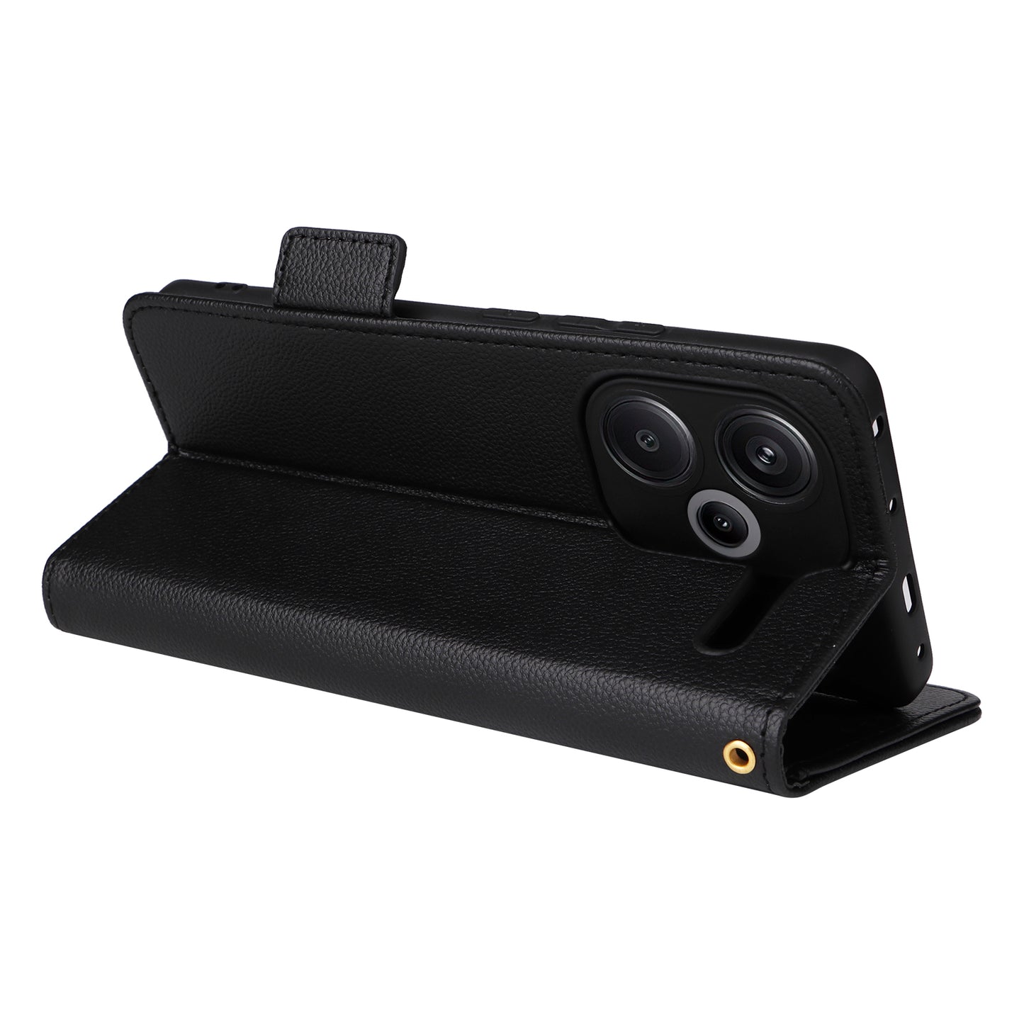 For Xiaomi Redmi Note 13 Pro+ 5G Case Litchi Texture PU Leather Wallet Phone Protector with Strap - Black