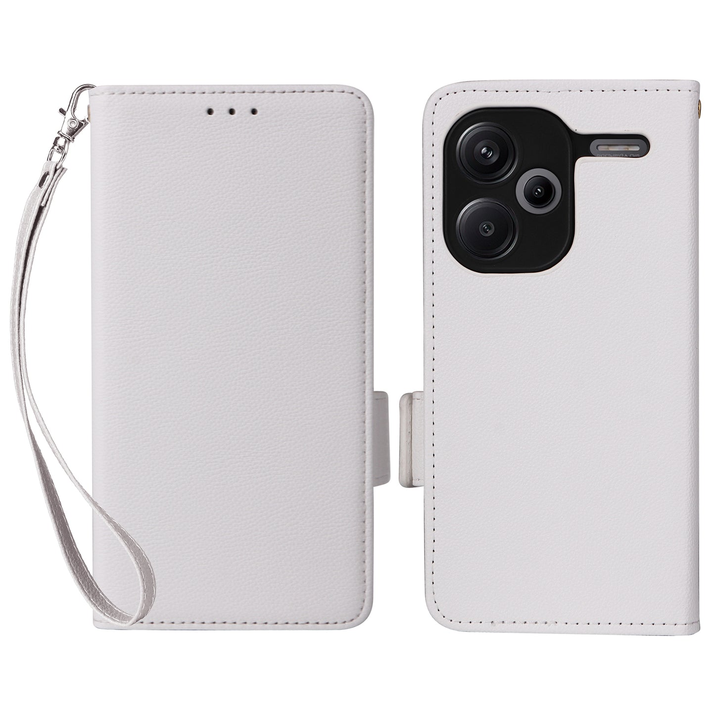 For Xiaomi Redmi Note 13 Pro+ 5G Case Litchi Texture PU Leather Wallet Phone Protector with Strap - White