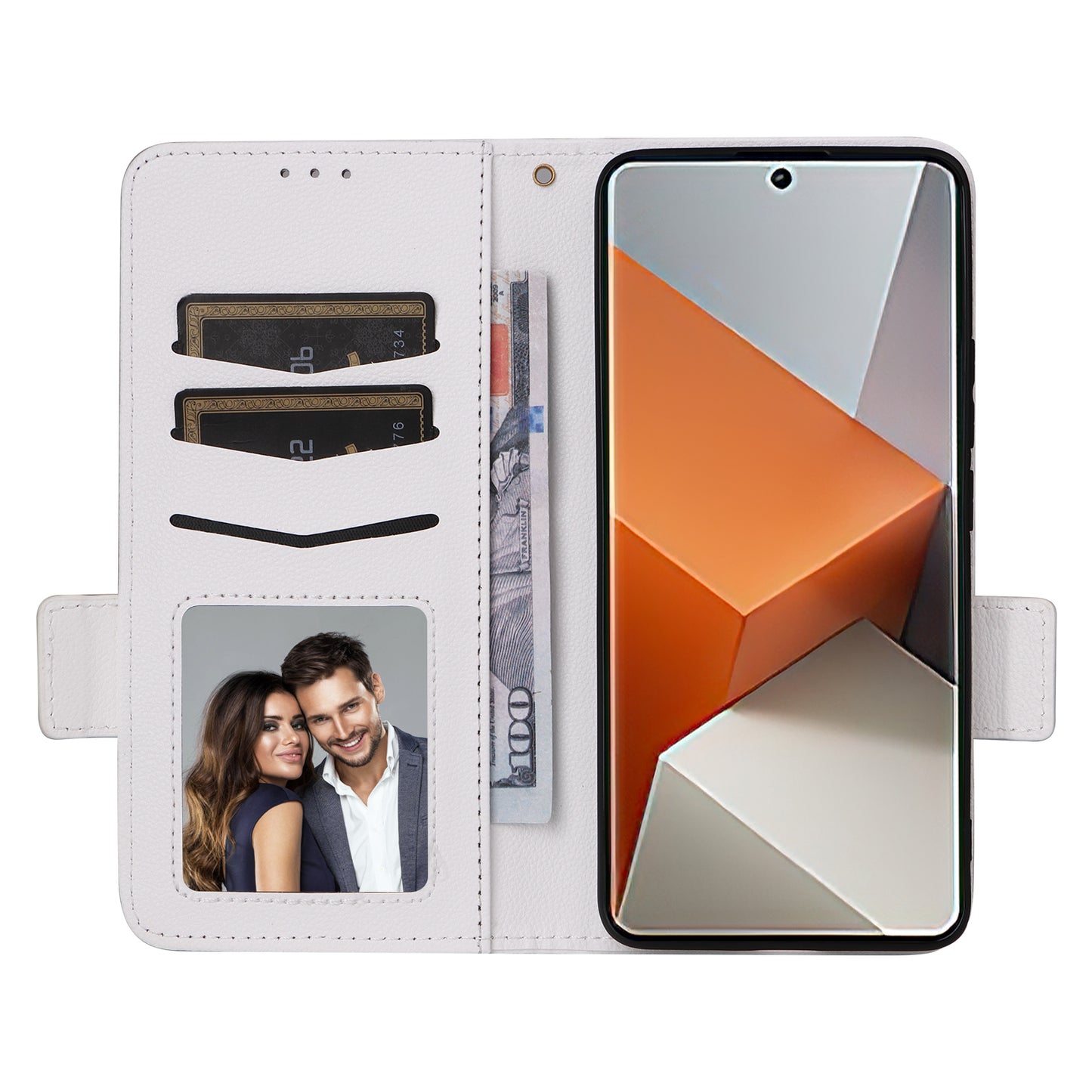 For Xiaomi Redmi Note 13 Pro+ 5G Case Litchi Texture PU Leather Wallet Phone Protector with Strap - White