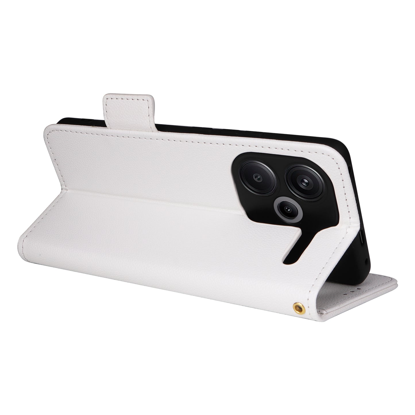 For Xiaomi Redmi Note 13 Pro+ 5G Case Litchi Texture PU Leather Wallet Phone Protector with Strap - White