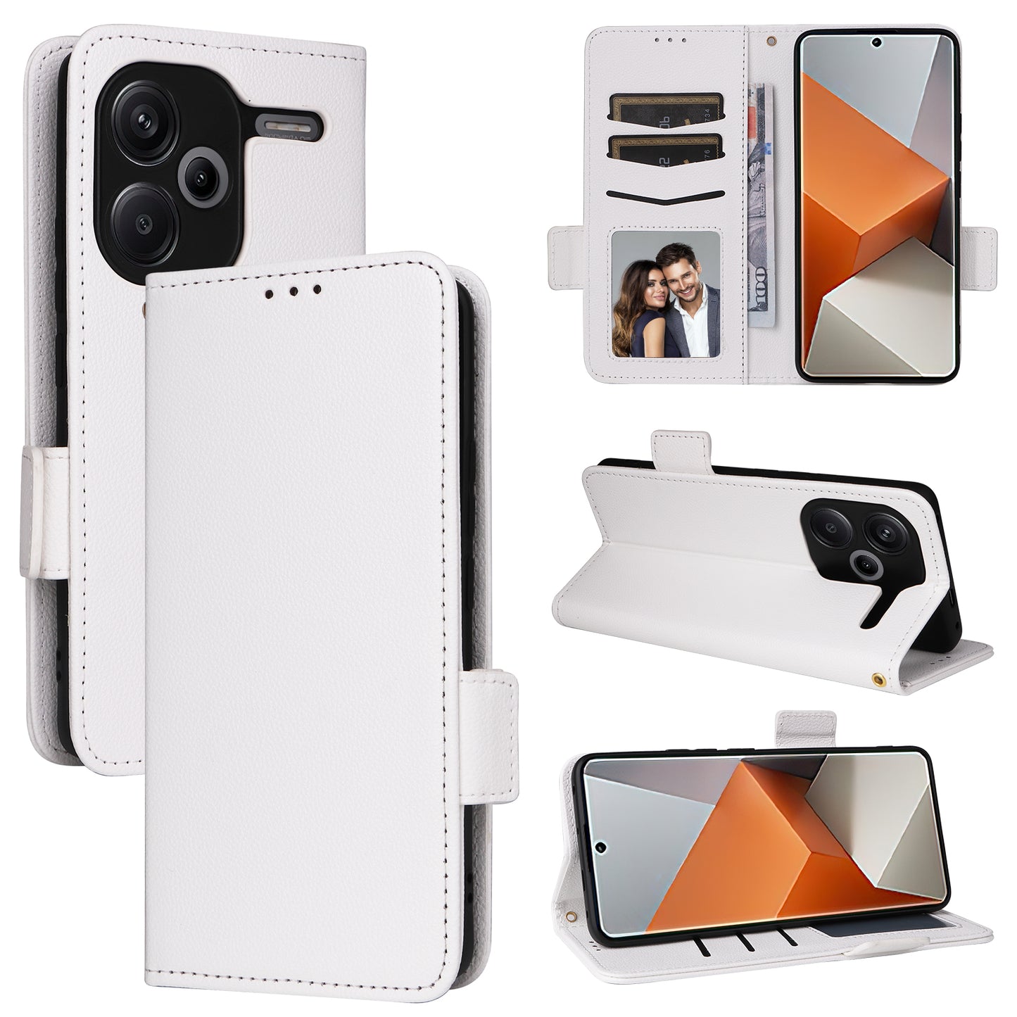For Xiaomi Redmi Note 13 Pro+ 5G Case Litchi Texture PU Leather Wallet Phone Protector with Strap - White