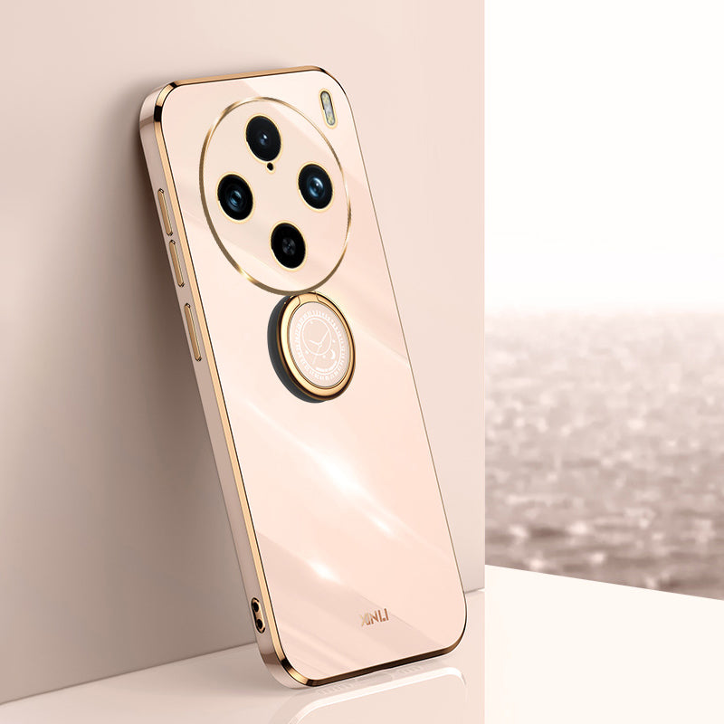 XINLI For vivo X100 Pro 5G Electroplating Phone Case Ring Holder Shockproof Protection Cover - Pink