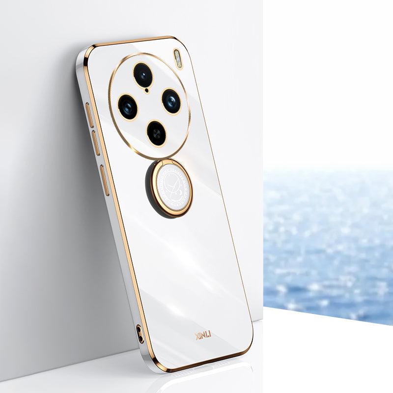 XINLI For vivo X100 Pro 5G Electroplating Phone Case Ring Holder Shockproof Protection Cover - White
