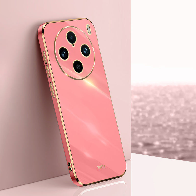 XINLI For vivo X100 Pro 5G Phone Case TPU Protection Cover Electroplated Gold Edges - Red