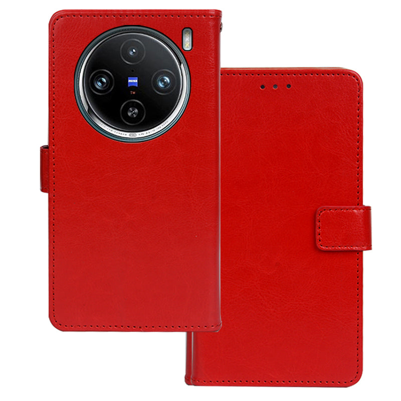 IDEWEI For vivo X100 Pro 5G Phone Case Crazy Horse Wallet Leather Cover - Red