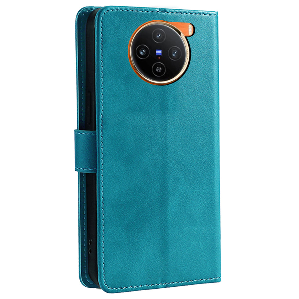 For vivo X100 5G Magnetic Phone Case Wallet Stand Anti-drop PU Leather+TPU Cover - Baby Blue
