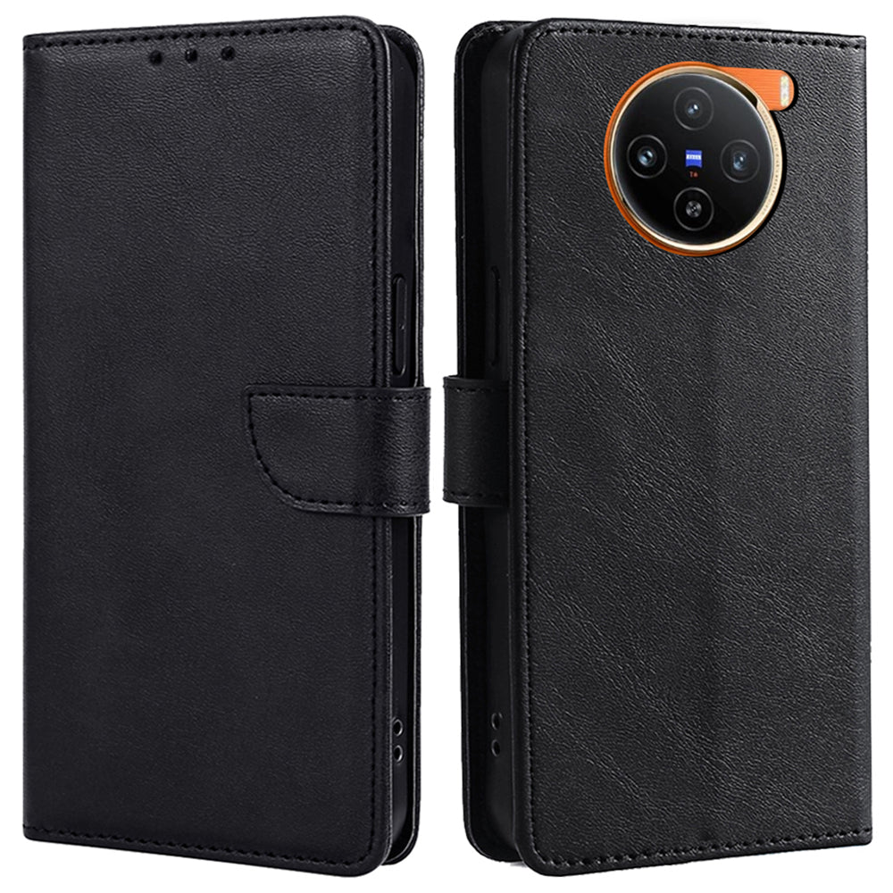 For vivo X100 5G Magnetic Phone Case Wallet Stand Anti-drop PU Leather+TPU Cover - Black