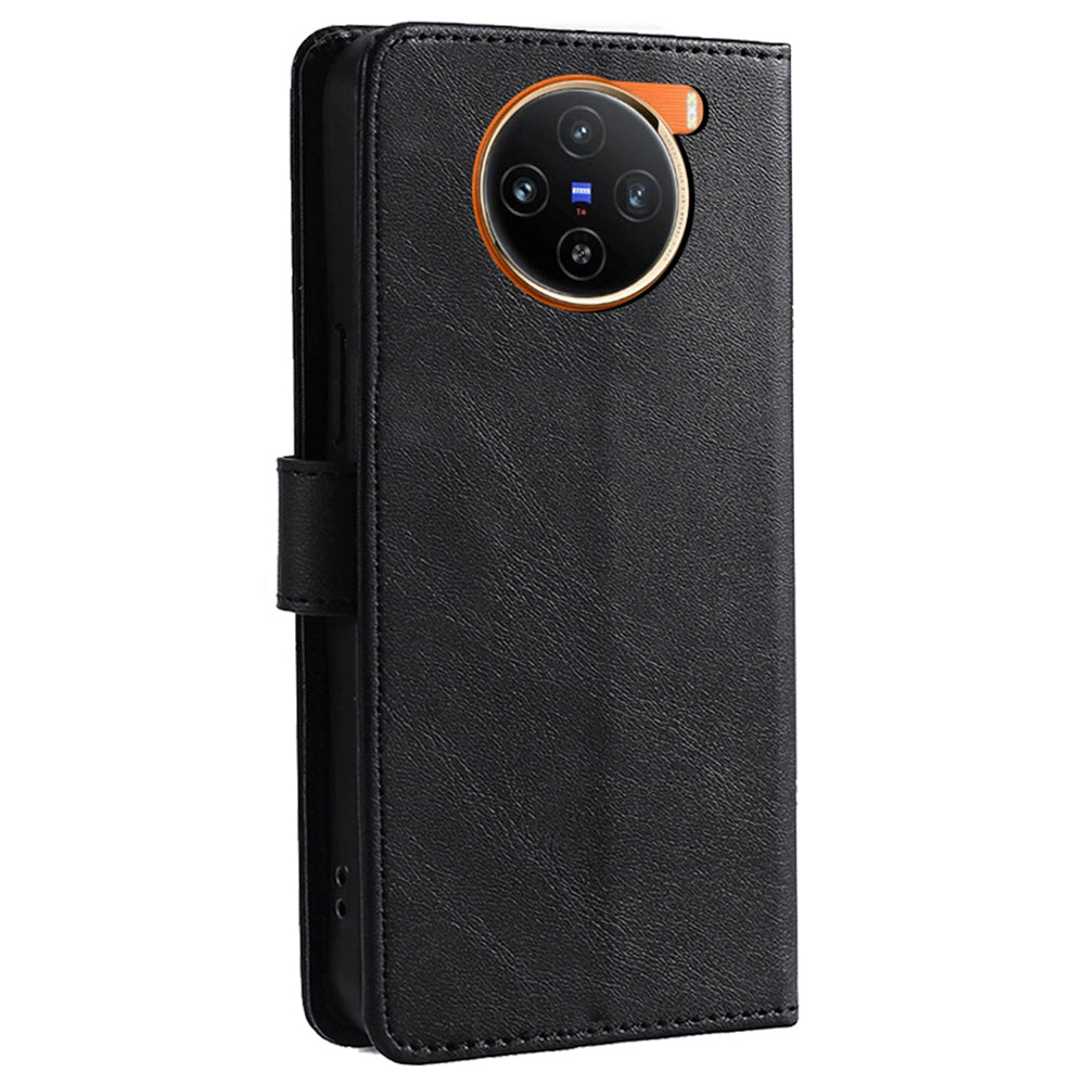 For vivo X100 5G Magnetic Phone Case Wallet Stand Anti-drop PU Leather+TPU Cover - Black