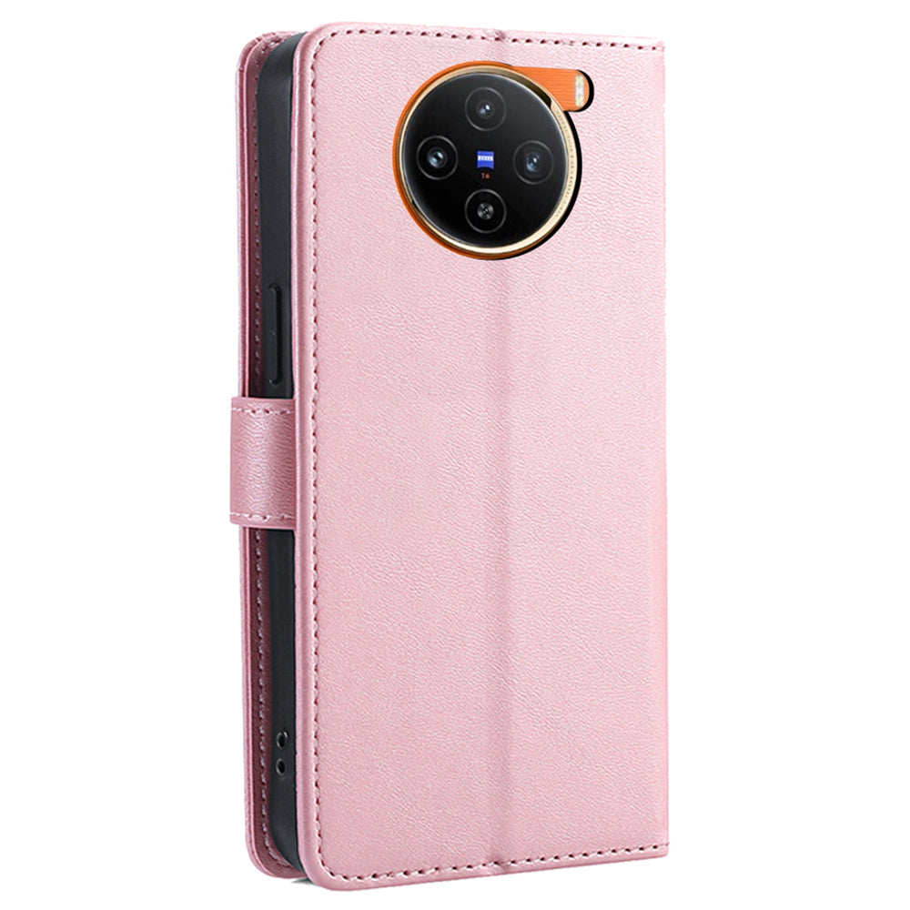 For vivo X100 5G Magnetic Phone Case Wallet Stand Anti-drop PU Leather+TPU Cover - Rose Gold