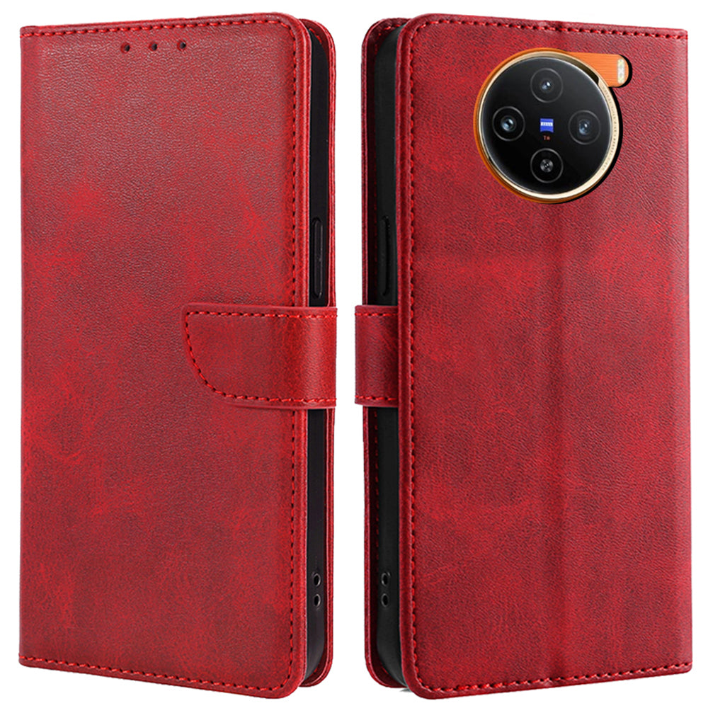 For vivo X100 5G Magnetic Phone Case Wallet Stand Anti-drop PU Leather+TPU Cover - Red