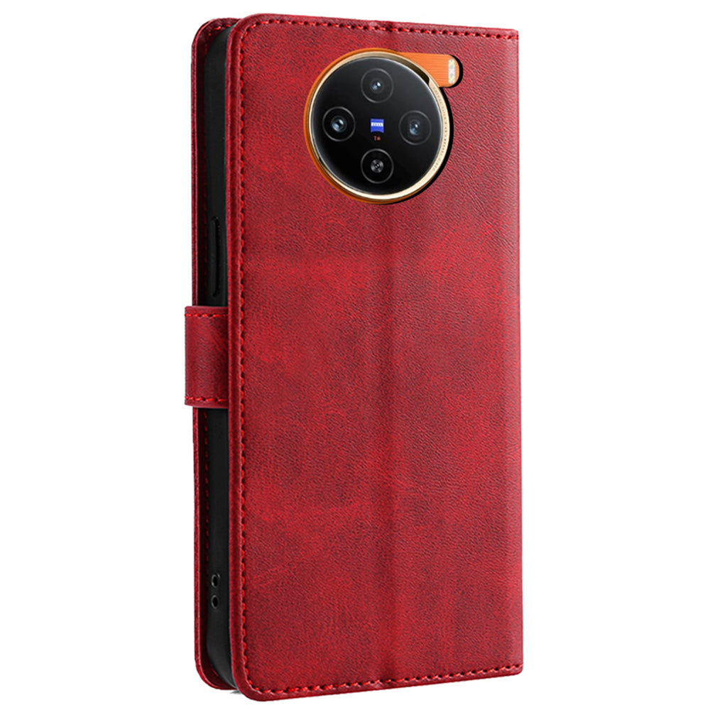 For vivo X100 5G Magnetic Phone Case Wallet Stand Anti-drop PU Leather+TPU Cover - Red