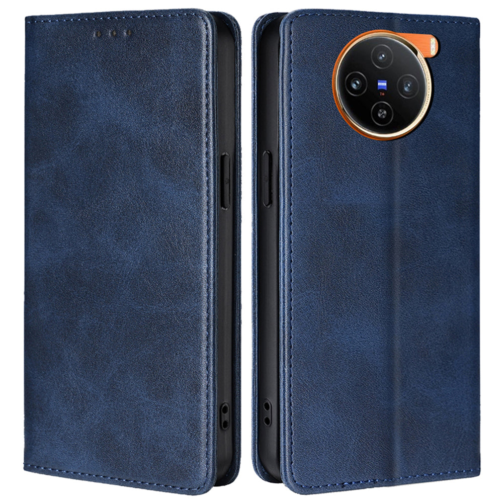 For vivo X100 5G Magnetic Phone Case Anti-drop PU Leather+TPU Calf Texture Stand Cover - Sapphire