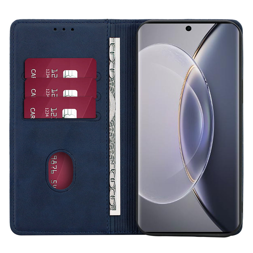 For vivo X100 5G Magnetic Phone Case Anti-drop PU Leather+TPU Calf Texture Stand Cover - Sapphire