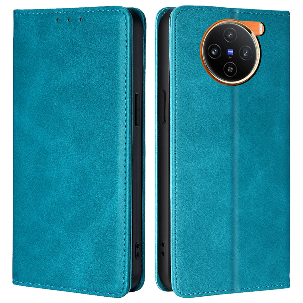 For vivo X100 5G Magnetic Phone Case Anti-drop PU Leather+TPU Calf Texture Stand Cover - Baby Blue