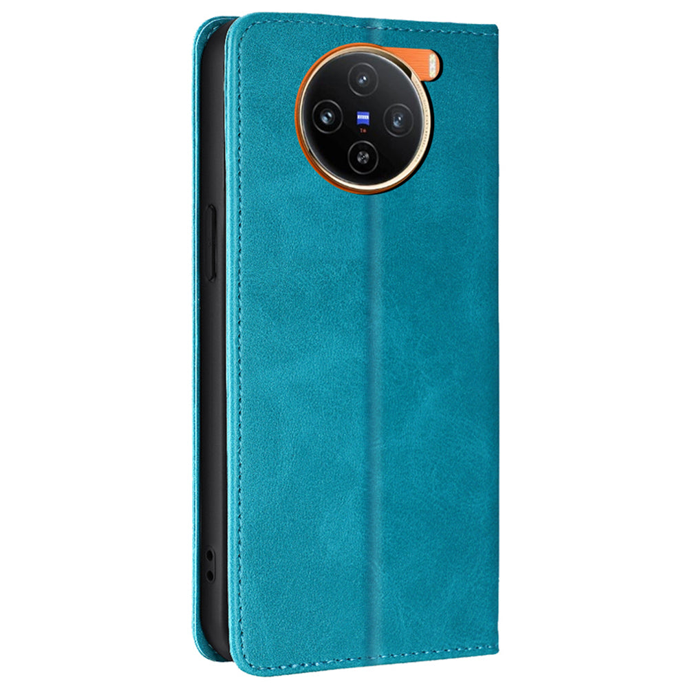 For vivo X100 5G Magnetic Phone Case Anti-drop PU Leather+TPU Calf Texture Stand Cover - Baby Blue
