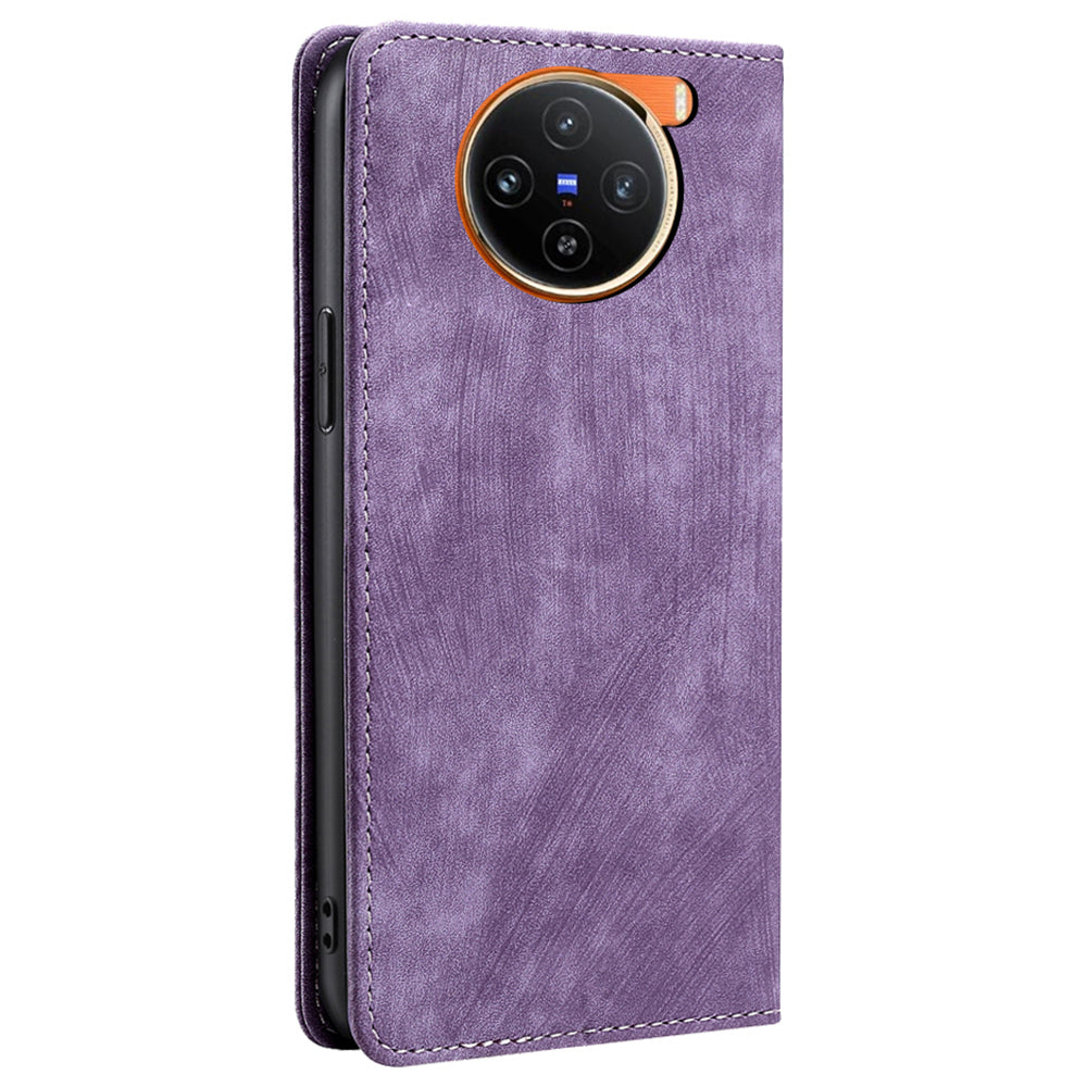 For vivo X100 5G Case Anti-fall PU Leather RFID Blocking Wallet Phone Cover with Card Slots - Purple