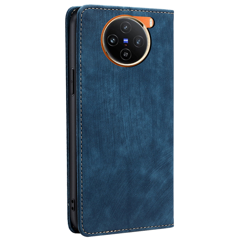 For vivo X100 5G Case Anti-fall PU Leather RFID Blocking Wallet Phone Cover with Card Slots - Blue
