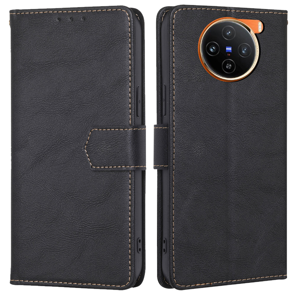 For vivo X100 5G Phone Case Stand Folio Cover with RFID Blocking 3 Card Slot - Black