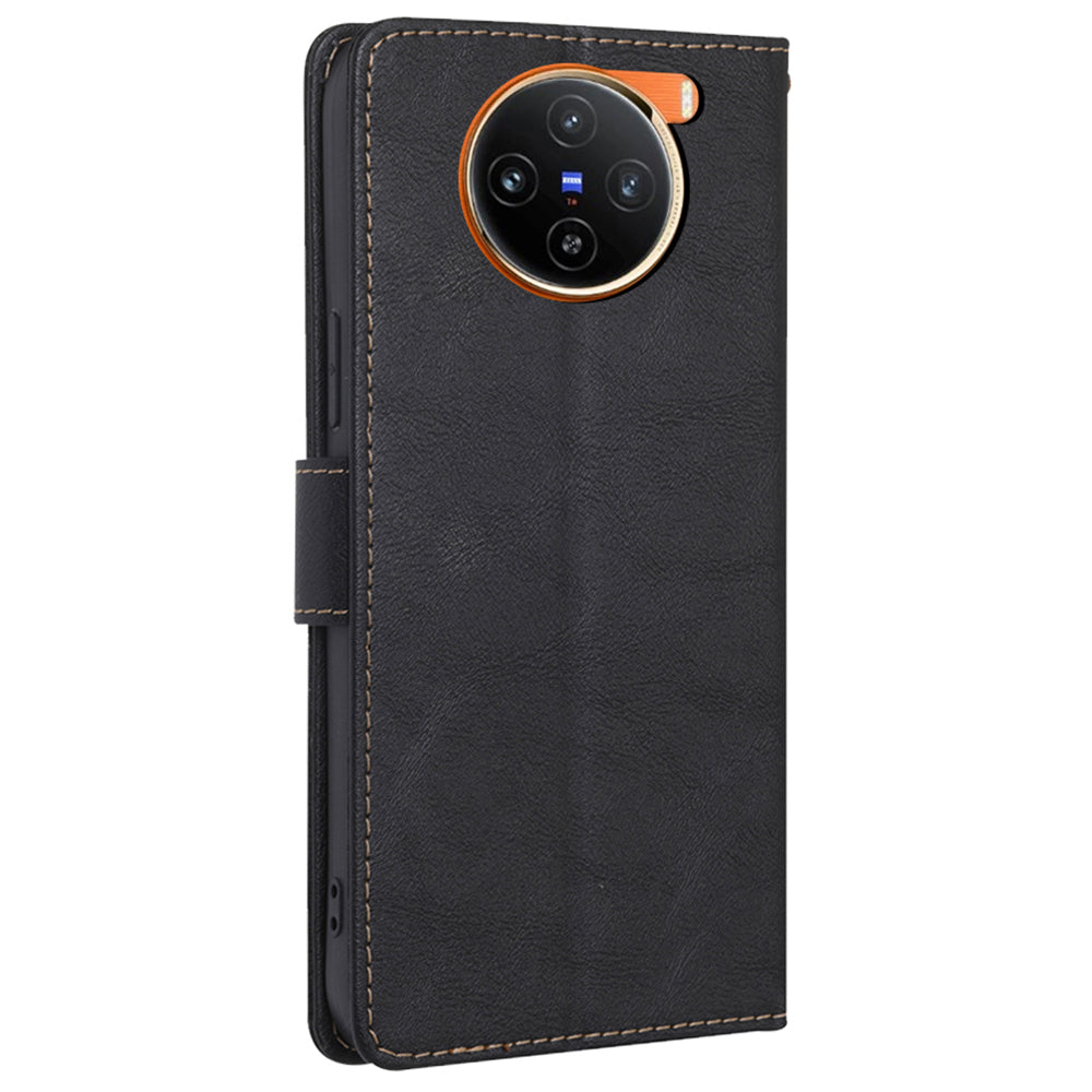 For vivo X100 5G Phone Case Stand Folio Cover with RFID Blocking 3 Card Slot - Black
