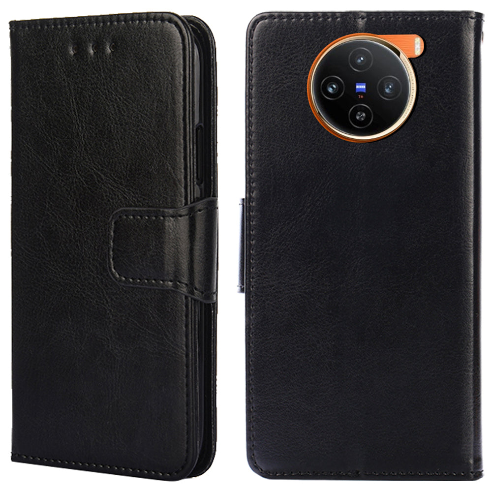 For vivo X100 5G Wallet Phone Case with Stand Card Holder Slot Flip Cover - Black
