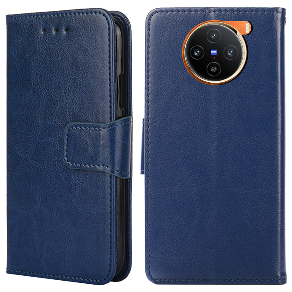 For vivo X100 5G Wallet Phone Case with Stand Card Holder Slot Flip Cover - Sapphire