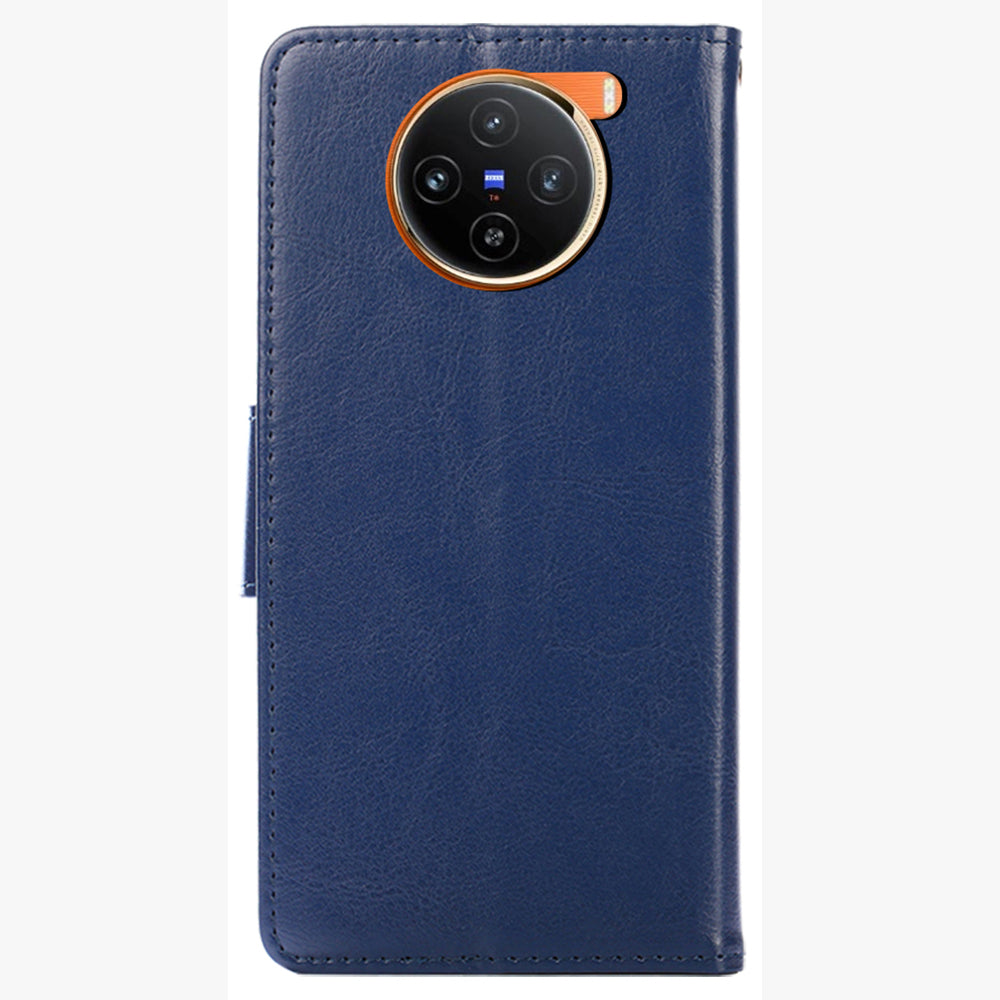 For vivo X100 5G Wallet Phone Case with Stand Card Holder Slot Flip Cover - Sapphire