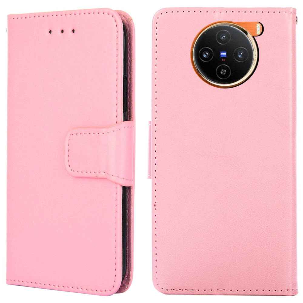 For vivo X100 5G Wallet Phone Case with Stand Card Holder Slot Flip Cover - Pink